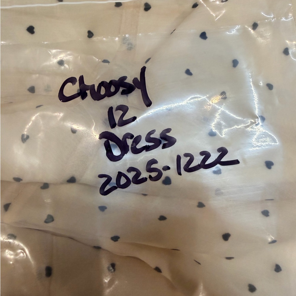 Choosy NWT Cream Heart Print Chiffon Dress Bow Neck Ruffle Hem Size 12 - Picture 12 of 12